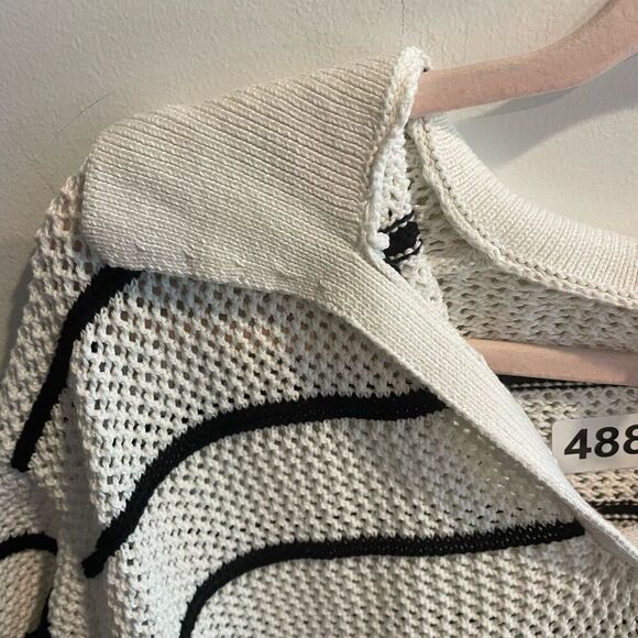 Old Navy White Black Knit Striped Collared Short Sleeve Sweater Top XXL Womens - Picture 3 of 11